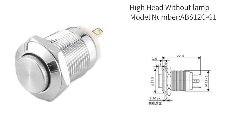 Momentary Metal Push Button Switch 12mm Self-Reset Switch Waterproof 1no